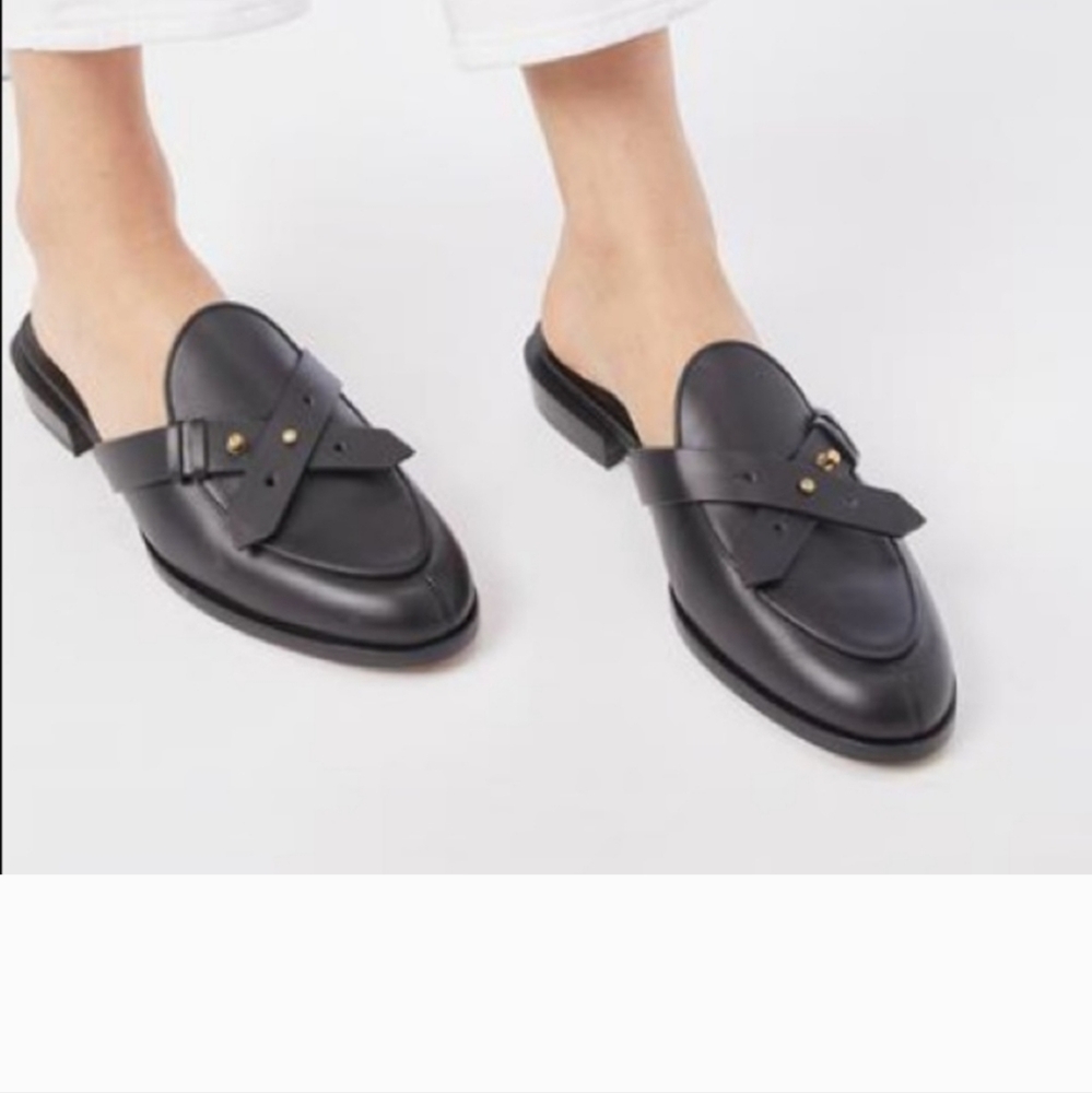 FRAME Le Sweetzer Backless Loafer Slides Italian Leather Black Sz 11